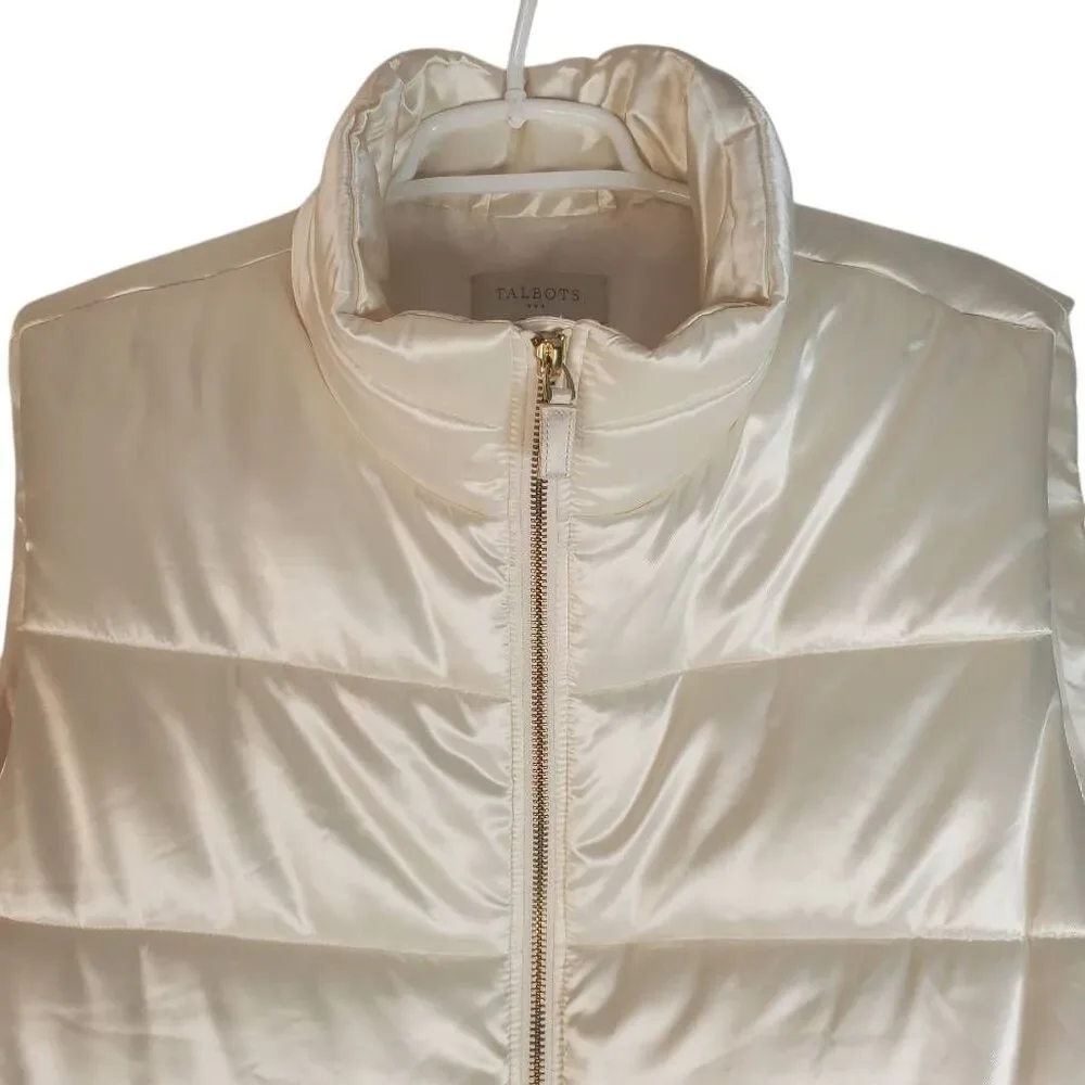 Talbots Striped Quilting Full‎ Zip Sleeveless Puffer Vest Ivory XL